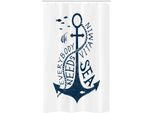 Abakuhaus Anker Tenda Da Doccia Stretta, Sea Words Monochrome, Set Decorativo Per Bagno In Tessuto Con Ganci, 120 X 180 Cm, Blu Scuro E Bianco