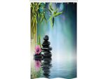 Abakuhaus Zen Garden Tenda Da Doccia Stretta, Fiori E Pietre Termali, Set Decorativo Per Bagno In Tessuto Con Ganci, 120 X 180 Cm, Multicolore