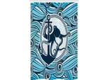 Abakuhaus Tenda Da Doccia Stretta Con Motivo A Calamari, Onde, Set Decorativo Per Bagno In Tessuto Con Ganci, 120 X 180 Cm, Multicolore