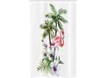 Abakuhaus Tenda Da Doccia Stretta Flamingo, Alberi Acquerellati, Set Decorativo Per Bagno In Tessuto Con Ganci, 120 X 180 Cm, Multicolore