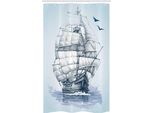 Abakuhaus Tenda Da Doccia Stretta Vintage Boat, Old Ship At Sea, Set Decorativo Per Bagno In Tessuto Con Ganci, 120 X 180 Cm, Azzurro Blu Scuro