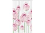 Abakuhaus Tenda Da Doccia Stretta Con Motivi Floreali, Delicati Fiori Di Peonia, Set Decorativo Per Bagno In Tessuto Con Ganci, 120 X 180 Cm, Rosa Chiaro E Verde