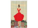 Abakuhaus Donna Vendemmiatrice Tenda Da Doccia Stretta, Donna Con Vestito Rosso, Set Decorativo Per Bagno In Tessuto Con Ganci, 120 X 180 Cm, Multicolore