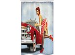 Abakuhaus Pin Up Girl Tenda Da Doccia Stretta, Lady Per Fissare L'auto, Set Decorativo Per Bagno In Tessuto Con Ganci, 120 X 180 Cm, Multicolore