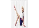 Abakuhaus Pin Up Girl Tenda Da Doccia Stretta, Lady In Abito Blu Navy, Set Decorativo Per Bagno In Tessuto Con Ganci, 120 X 180 Cm, Multicolore