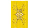 Abakuhaus Tenda Da Doccia Stretta In Damasco Giallo, Stile Orientale, Set Decorativo Per Bagno In Tessuto Con Ganci, 120 X 180 Cm, Giallo, Marrone E Bianco