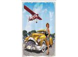 Abakuhaus Pin Up Girl Tenda Da Doccia Stretta, Biplano Vintage, Set Decorativo Per Bagno In Tessuto Con Ganci, 120 X 180 Cm, Multicolore