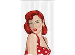 Abakuhaus Pin Up Girl Tenda Da Doccia Stretta, Capelli Arricciati Color Zenzero, Set Decorativo Per Bagno In Tessuto Con Ganci, 120 X 180 Cm, Pesca Pallida Scarlatta
