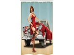 Abakuhaus Pin Up Girl Tenda Da Doccia Stretta, Stile Dutch Haircut, Set Decorativo Per Bagno In Tessuto Con Ganci, 120 X 180 Cm, Multicolore