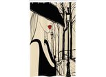 Abakuhaus Paris Tenda Da Doccia Stretta, Donna Europea Montmartre, Set Decorativo Per Bagno In Tessuto Con Ganci, 120 X 180 Cm, Nero, Beige E Rosso
