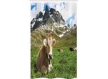 Abakuhaus Il Bestiame Tenda Da Doccia Stretta, Mucca Da Latte Delle Alpi, Set Decorativo Per Bagno In Tessuto Con Ganci, 120 X 180 Cm, Multicolore