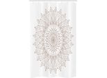 Abakuhaus Brown Mandala Tenda Da Doccia Stretta, Arte Puntinista, Set Decorativo Per Bagno In Tessuto Con Ganci, 120 X 180 Cm, Bianco E Marrone