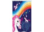 Abakuhaus Unicorno Tenda Da Doccia Stretta, Animali Mitici Nel Cielo, Set Decorativo Per Bagno In Tessuto Con Ganci, 120 X 180 Cm, Multicolore