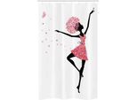 Abakuhaus Balletto Tenda Da Doccia Stretta, Fiori Donne Che Ballano, Set Decorativo Per Bagno In Tessuto Con Ganci, 120 X 180 Cm, Rosa Bianco E Nero