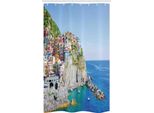 Abakuhaus Vernazza Tenda Da Doccia Stretta, Villaggio Costiero Colorato, Set Decorativo Per Bagno In Tessuto Con Ganci, 120 X 180 Cm, Multicolore