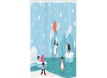 Abakuhaus Nordpol Tenda Da Doccia Stretta, Pinguini Sul Ghiaccio, Set Decorativo Per Bagno In Tessuto Con Ganci, 120 X 180 Cm, Pale Sky Blue Multicolore
