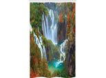 Abakuhaus Croazia Tenda Da Doccia Stretta, Cascate Del Parco Di Plitvice, Set Decorativo Per Bagno In Tessuto Con Ganci, 120 X 180 Cm, Multicolore