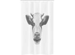 Abakuhaus Animale Da Fattoria Tenda Da Doccia Stretta, Ritratto Di Mucca, Set Decorativo Per Bagno In Tessuto Con Ganci, 120 X 180 Cm, Grigio Scuro Grigio Chiaro