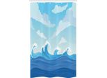 Abakuhaus Tenda Da Doccia Stretta Con Motivi Ondulati, Illustrazione Blu Oceano, Set Decorativo Per Bagno In Tessuto Con Ganci, 120 X 180 Cm, Blu Cielo Scuro E Azzurro