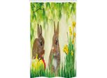 Abakuhaus Coniglietto Pasquale Tenda Da Doccia Stretta, Coniglietto Pasquale, Set Decorativo Per Bagno In Tessuto Con Ganci, 120 X 180 Cm, Multicolore Verde Felce