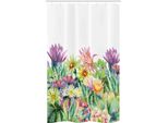 Abakuhaus Tenda Da Doccia Stretta Acquerellata, Fiori E Piante Grasse, Set Decorativo Per Bagno In Tessuto Con Ganci, 120 X 180 Cm, Multicolore