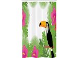 Abakuhaus Tenda Da Doccia Tropicale Stretta, Piante Esotiche E Uccelli, Set Decorativo Per Bagno In Tessuto Con Ganci, 120 X 180 Cm, Verde Lime Multicolore