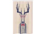 Abakuhaus Tenda Da Doccia Stretta Hipster, Deer Divertente Con Fiocco Jazz, Set Decorativo Per Bagno In Tessuto Con Ganci, 120 X 180 Cm, Indaco Scuro Corallo