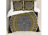 Abakuhaus Copripiumino Greek Key, Classico Filigranato, Antiacaro, Adatto A Chi Soffre Di Allergie, Con Federe, 155 Cm X 220 Cm - 80 X 80 Cm, Giallo Pallido, Bianco, Nero