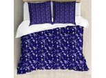 Abakuhaus Copripiumino Mond, Decorato Con Motivi Floreali, Antiacaro, Adatto A Chi Soffre Di Allergie, Con Federe, 155 Cm X 220 Cm - 80 X 80 Cm, Viola Blu Giallo Pallido