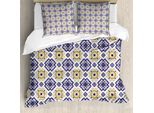 Abakuhaus Copripiumino Vintage, Victorian Geometric, Antiacaro E Anallergico, Con Federe, 155 Cm X 220 Cm - 80 X 80 Cm, Terra Giallo Blu Scuro