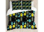 Abakuhaus Copripiumino Educativo, Motivo Scientifico, Antiacaro, Adatto A Chi Soffre Di Allergie, Con Federe, 200 Cm X 200 Cm - 80 X 80 Cm, Turchese Giallo Nero