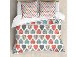 Abakuhaus Copripiumino Valentines, Motivo Cuori Retrò, Antiacaro, Adatto A Chi Soffre Di Allergie, Con Federe, 155 Cm X 220 Cm - 80 X 80 Cm, Verde Acqua Corallo Bianco