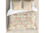 Abakuhaus Copripiumino Valentines, Motivi A Cuori Doodle, Antiacaro, Adatto A Chi Soffre Di Allergie, Con Federe, 155 Cm X 220 Cm - 80 X 80 Cm, Beige Scuro, Corallo, Bianco