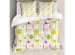Abakuhaus Copripiumino Verde E Rosa, Doodle Stripes Dots, Antiacaro, Adatto A Chi Soffre Di Allergie, Con Federe, 200 Cm X 200 Cm - 80 X 80 Cm, Verde, Rosa, Bianco