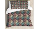 Abakuhaus Copripiumino Con Fiori, Foglie Colorate, Antiacaro, Adatto A Chi Soffre Di Allergie, Con Federe, 200 Cm X 200 Cm - 80 X 80 Cm, Multicolore
