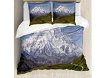 Abakuhaus Alaska Copripiumino, Parco Nazionale Denali, Antiacaro, Adatto A Chi Soffre Di Allergie, Con Federe, 155 Cm X 220 Cm - 80 X 80 Cm, Fern Green Sky Blue