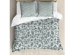 Abakuhaus Copripiumino Garden Art, Astratto: Botanica, Antiacaro, Adatto A Chi Soffre Di Allergie, Con Federe, 200 Cm X 200 Cm - 80 X 80 Cm, Beige Blu Ardesia