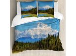 Abakuhaus Alaska Copripiumino, Montagne Innevate, Antiacaro Adatto A Chi Soffre Di Allergie Con Federe, 155 Cm X 220 Cm - 80 X 80 Cm, Verde Bosco Bianco Blu