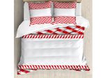 Abakuhaus Copripiumino Zuckerstange, Bordo Natalizio Astratto, Antiacaro E Anallergico Con Federe, 155 Cm X 220 Cm - 80 X 80 Cm, Rosso E Bianco