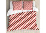 Abakuhaus Copripiumino Zuckerstange, Strisce Bicolori, Antiacaro, Adatto A Chi Soffre Di Allergie, Con Federe, 155 Cm X 220 Cm - 80 X 80 Cm, Rosso Felce-Verde Bianco