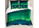 Abakuhaus Alaska Set Copripiumino Per Letti Matrimoniali, Colline Innevate Dell'artico, Antiacaro Adatto A Chi Soffre Di Allergie Con Federe, Verde Lime Blu Notte