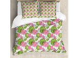Abakuhaus Set Copripiumino Lotus Per Letti Matrimoniali, Scena Naturale Giapponese, Antiacaro, Adatto A Chi Soffre Di Allergie, Con Federe, Verde Felce, Azzurro, Rosa