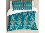 Abakuhaus Copripiumino, Rose Su Rami Fioriti, Antiacaro, Adatto A Chi Soffre Di Allergie, Con Federe, 200 Cm X 200 Cm - 80 X 80 Cm, Beige Verde Acqua