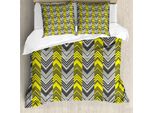 Abakuhaus Copripiumino Giallo E Bianco, Motivo A Zig Zag, Antiacaro, Adatto A Chi Soffre Di Allergie, Con Federe, 200 Cm X 200 Cm - 80 X 80 Cm, Giallo Crema Grigio
