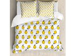 Abakuhaus Copripiumino Giallo E Bianco, Limoni Doodle, Antiacaro, Adatto A Chi Soffre Di Allergie, Con Federe, 155 Cm X 220 Cm - 80 X 80 Cm, Giallo Nero Bianco