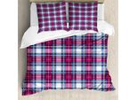 Copripiumino Abakuhaus, Tartan Rosa E Blu, Antiacaro, Adatto A Chi Soffre Di Allergie, Con Federe, 200 Cm X 200 Cm - 80 X 80 Cm, Blu-Rosa-Grigio