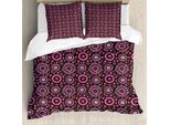 Abakuhaus Copripiumino Con Fiori, Fiori Hippie, Antiacaro, Adatto A Chi Soffre Di Allergie, Con Federe, 200 Cm X 200 Cm - 80 X 80 Cm, Rosa Cioccolato Viola