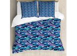 Abakuhaus Copripiumino Ocean, Onde Del Mare Lotus, Antiacaro Adatto A Chi Soffre Di Allergie Con Federe, 200 Cm X 200 Cm - 80 X 80 Cm, Azzurro Blu Navy