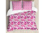 Abakuhaus Copripiumino Con Cuori, Design Amore, Antiacaro, Adatto A Chi Soffre Di Allergie, Con Federe, 200 Cm X 200 Cm - 80 X 80 Cm, Rosa Lilla Rosa