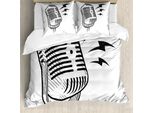 Abakuhaus Copripiumino Hipster, Microfono Radio Retrò, Antiacaro, Adatto A Chi Soffre Di Allergie, Con Federe, 155 Cm X 220 Cm - 80 X 80 Cm, Bianco E Nero